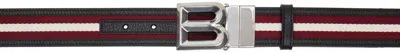 Bally Black & Red B Bold Reversible Belt In Black+red/bone+pall