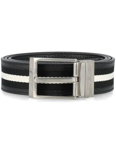 Bally Black And White Leather Stripe Belt