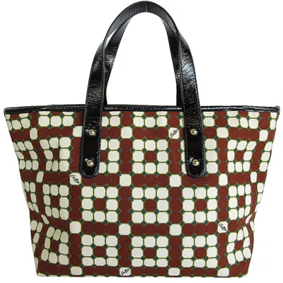 Pre-owned Bally Black Brown Off-white Canvas Patent Leather Handbag Tote Bag () In Black, Brown, Off-white
