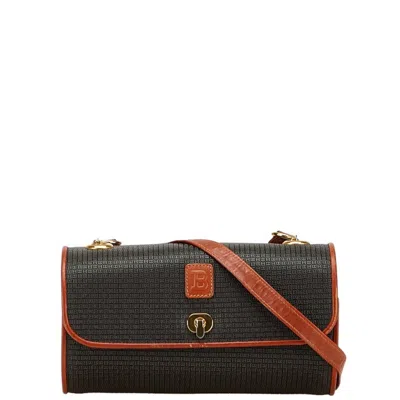 Pre-owned Bally Black Brown Pvc Leather Shoulder Bag () In Black, Brown