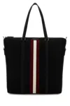 Bally Black Canvas Shopping Bag In Black