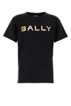 Bally Short-sleeved Black T-shirt With Metallic Gold Logo In Black
