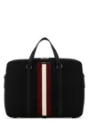 Bally Black Fabric Briefcase In Black