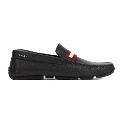 BALLY BLACK GRAINED LEATHER MOCCASINS FOR MEN