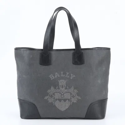 Pre-owned Bally Black Gray Leather Coated Canvas Shoulder Bag Tote Bag () In Black, Gray