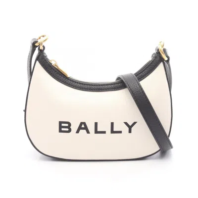 Pre-owned Bally Black Ivory Canvas Leather Shoulder Bag () In Black, Ivory