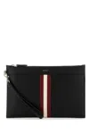 Bally Hartland Leather Clutch Bag In Blackredbonepall