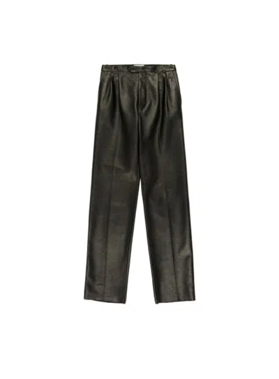 Bally Black Leather Trousers In Green
