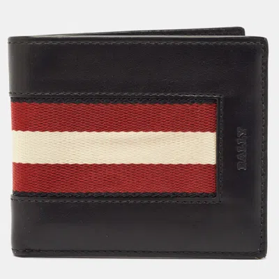 Pre-owned Bally Black Leather Web Detail Bifold Wallet