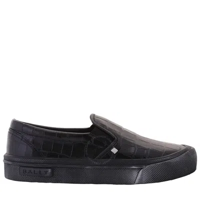 Bally Black Leory-croc Embossed Slip-on Sneakers