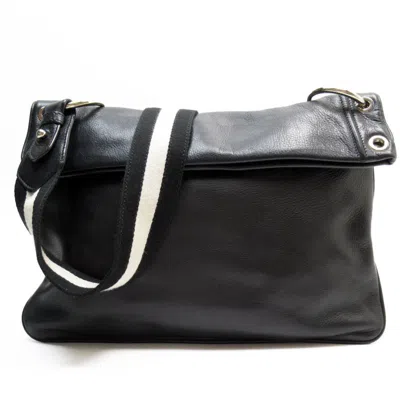 Pre-owned Bally Black Light Beige Leather Canvas Shoulder Bag () In Black, Light Beige
