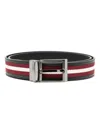 Bally Adjustable Striped Logo Belt With Textured Finish In Black