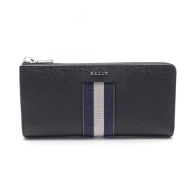 BALLY BALLY BLACK NAVY WHITE LEATHER LONG WALLET (BI-FOLD)
