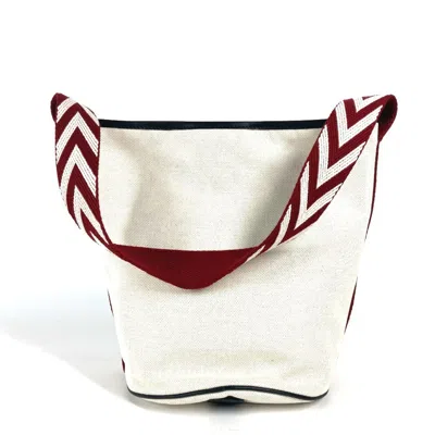 Pre-owned Bally Black Red Color White Canvas Handbag Shoulder Bag () In Black, Red Color, White