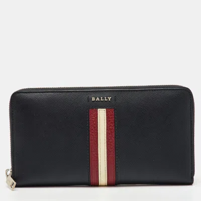 Bally Black Saffiano Leather Salen Zip Around Wallet In Brown
