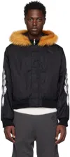 Bally Black Shearling Hood Bomber Jacket In Black