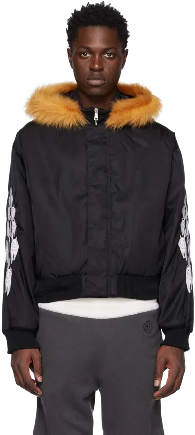 Bally Black Shearling Hood Bomber Jacket