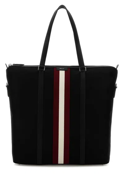 BALLY MEN BLACK STRIPE LARGE TOTE