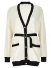 Bally Logo Jacquard Belted Cardigan In Blackwhite