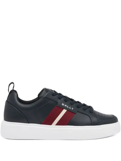 Bally Moony Side-stripe Leather Sneakers In Blue