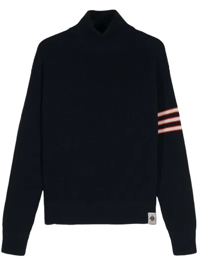 Bally Funnel Neck Fisherman's Knit Sweater In Blue