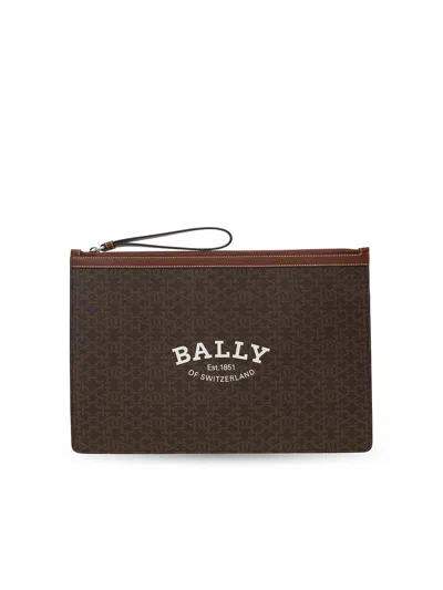 Bally Bollis Logo Large Clutch Bag In Brown