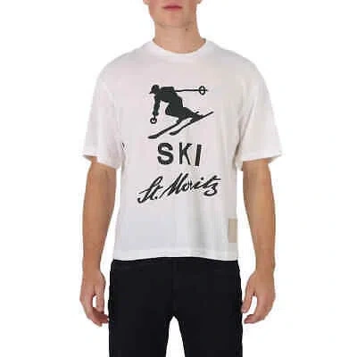 Pre-owned Bally Bone 15 Ski St. Moritz Print T-shirt, Size Medium In Beige