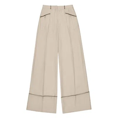 Bally Bone Wide-leg Silk Pants In Brown