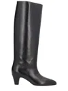 Bally Knee-high Leather Pointed Toe Mid Heel Boots In Black