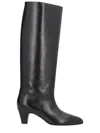 Bally Knee-high Leather Pointed Toe Mid Heel Boots In Black