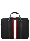 Bally Code Logo Printed Striped Briefcase In Black
