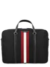 Bally Code Logo Printed Striped Briefcase In Black