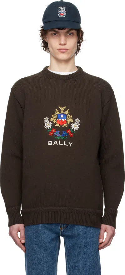 Bally Brown Alpine Flowers Crewneck Sweater In Ebano 50