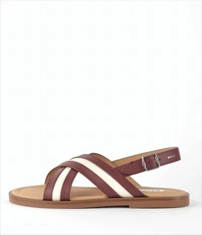 Bally Brown Calfskin Leather Dom Sandals With Crossed Straps