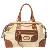 BALLY /BROWN CANVAS AND LEATHER ZIP POCKET SATCHEL