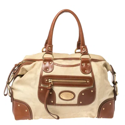 Bally /brown Canvas And Leather Zip Pocket Satchel In Beige