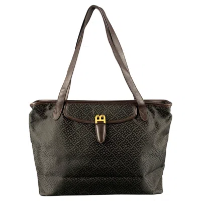 Pre-owned Bally Brown Monogram Nylon Leather Tote Handbag