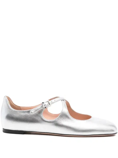 Bally Buckle-strap Leather Ballet Flats In Silver