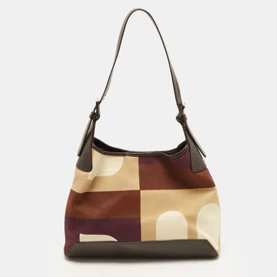 Pre-owned Bally Busy B Colorblock Multicolor Canvas And Leather Shoulder Bag