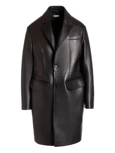 Bally Buttoned Lambskin Leather Coat In Black