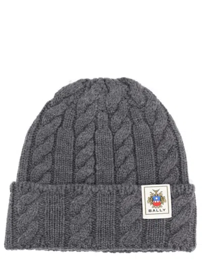 Bally Cable Knit Beanie With Textured Design In Burgundy