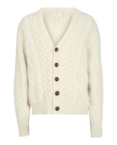 Bally Cable Knit Cardigan In Neutral