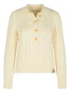 Bally Merino Wool Cable Knit Sweater Collared In Yellow