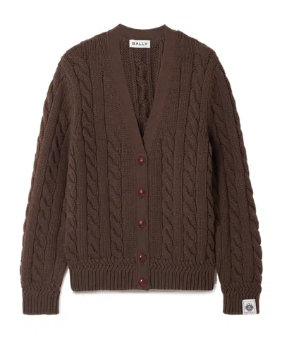 Bally Cable-knit Wool Cardigan In Brown