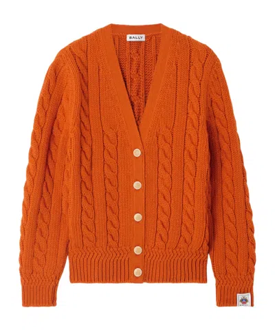 Bally Cable-knit Wool Cardigan In Orange