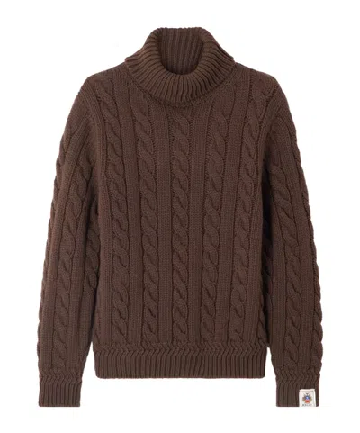 Bally Cable-knit Wool Turtleneck Sweater In Brown