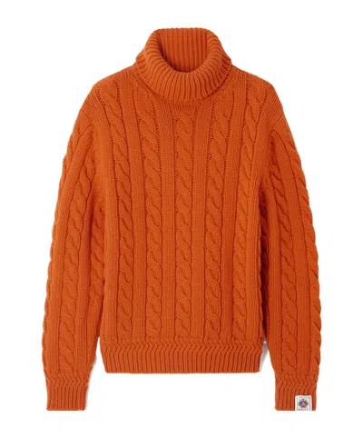 Bally Cable-knit Wool Turtleneck Sweater In Orange