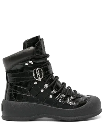 Bally Calf-embossed Ankle Boots With Lace-up Closure In Black