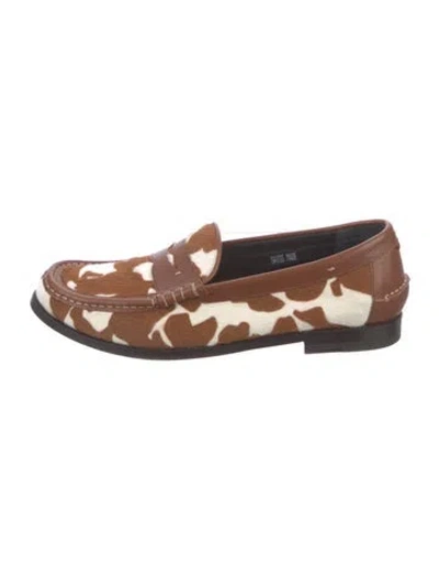 Pre-owned Bally Calf Hair Animal Print Loafers In Brown
