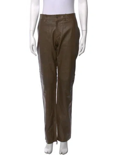 Pre-owned Bally Calf Leather Straight Leg Pants In Green